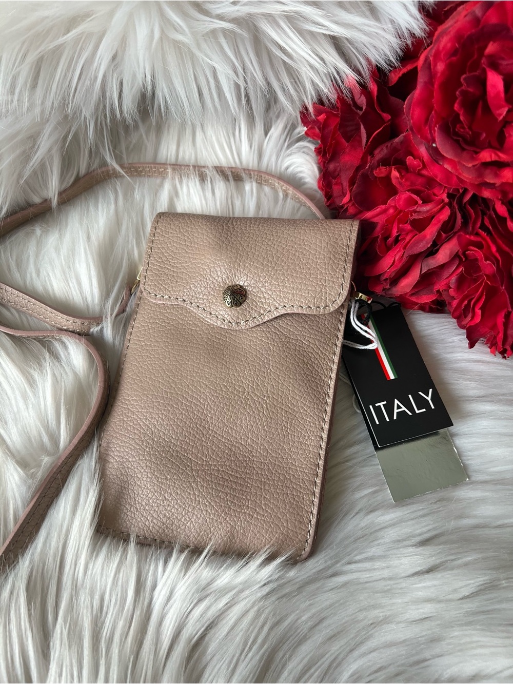 Isadora Italy Leather Crossbody Bag Purse Phone Pouch Mocha Beige